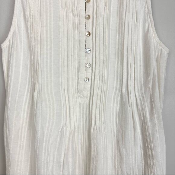 Faherty Isha Pintuck Organic Cotton Pleated Sleeveless Shift Dress Large White - Picture 7 of 15